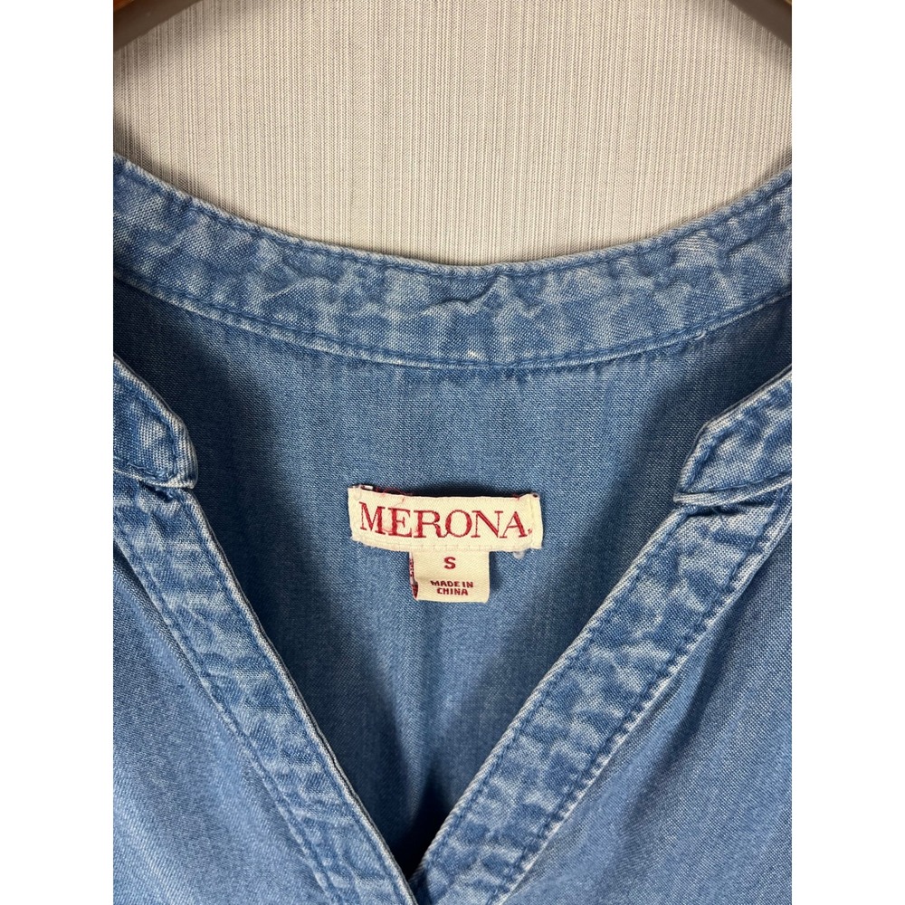 Merona Womens S Blue Lyocell Shift Dress Sleeveless Hi-Lo Hem Casual - Picture 4 of 10